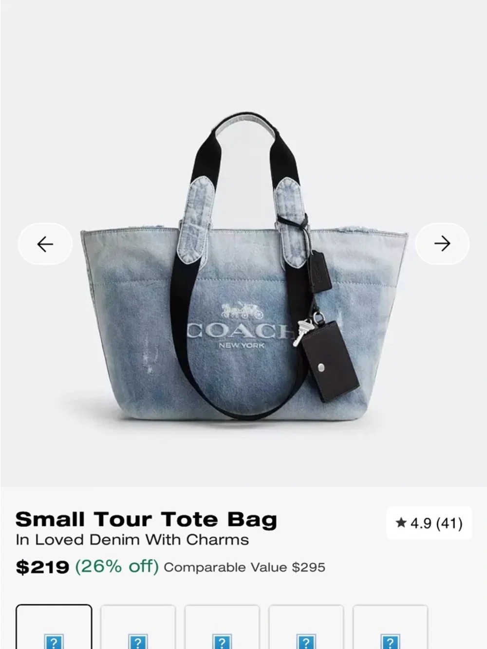 Coach Denim Tote with Black Straps Brand new